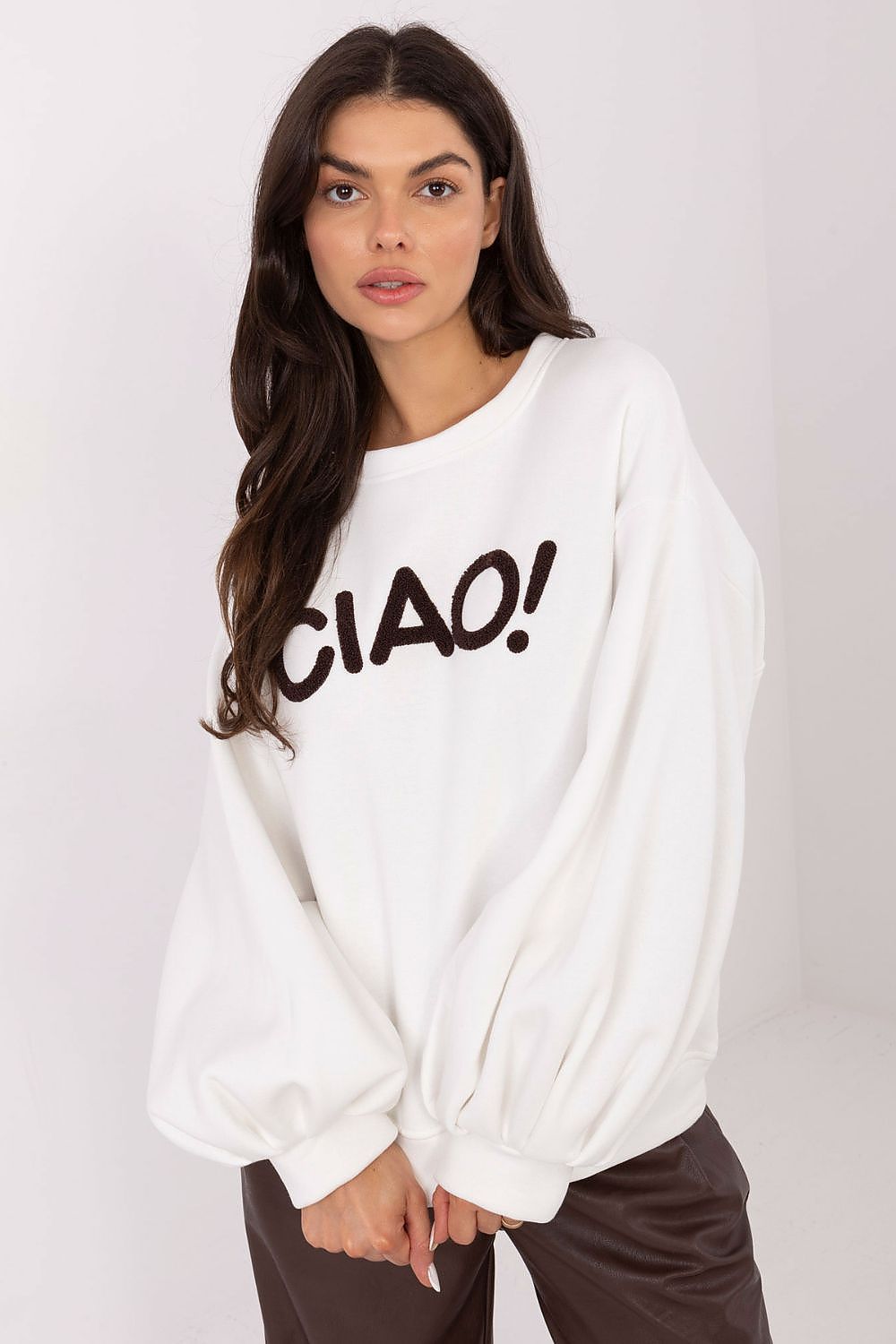 Damen Pullover Puffärmel Baumwolle Casual Rundhals