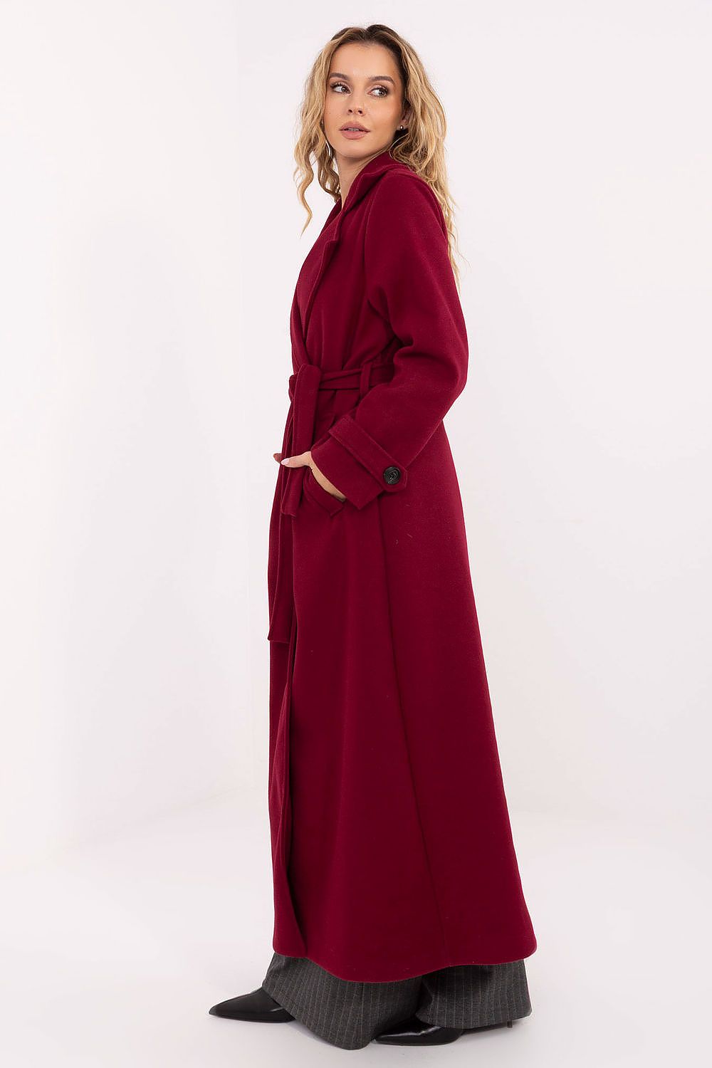 Damen Mantel Lang Elegant Zweireihig mit Gürtel