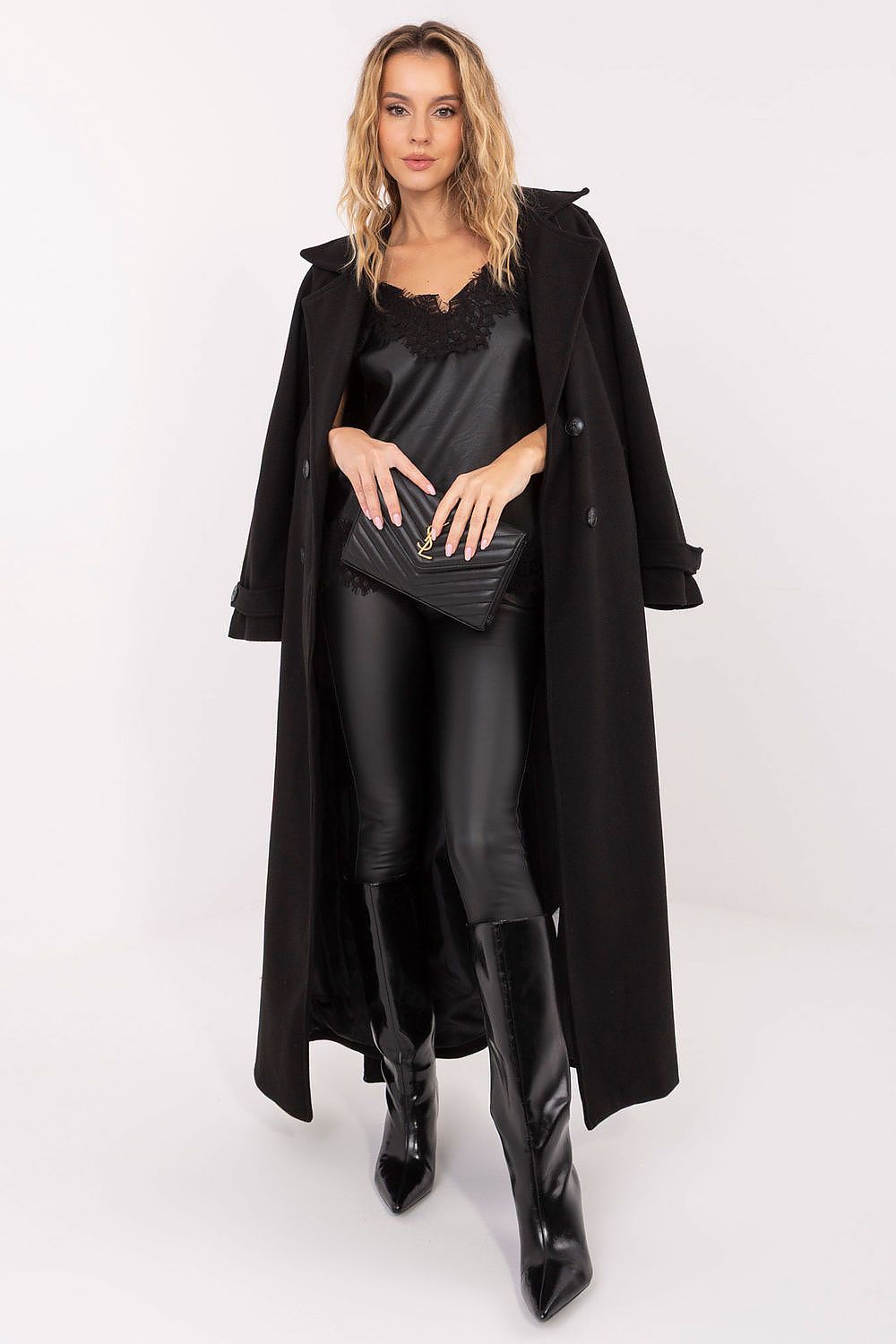 Damen Mantel Lang Elegant Zweireihig mit Gürtel