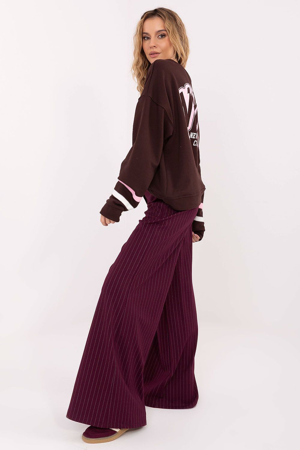 Damen Pullover mit Streifenärmeln & Aufdruck