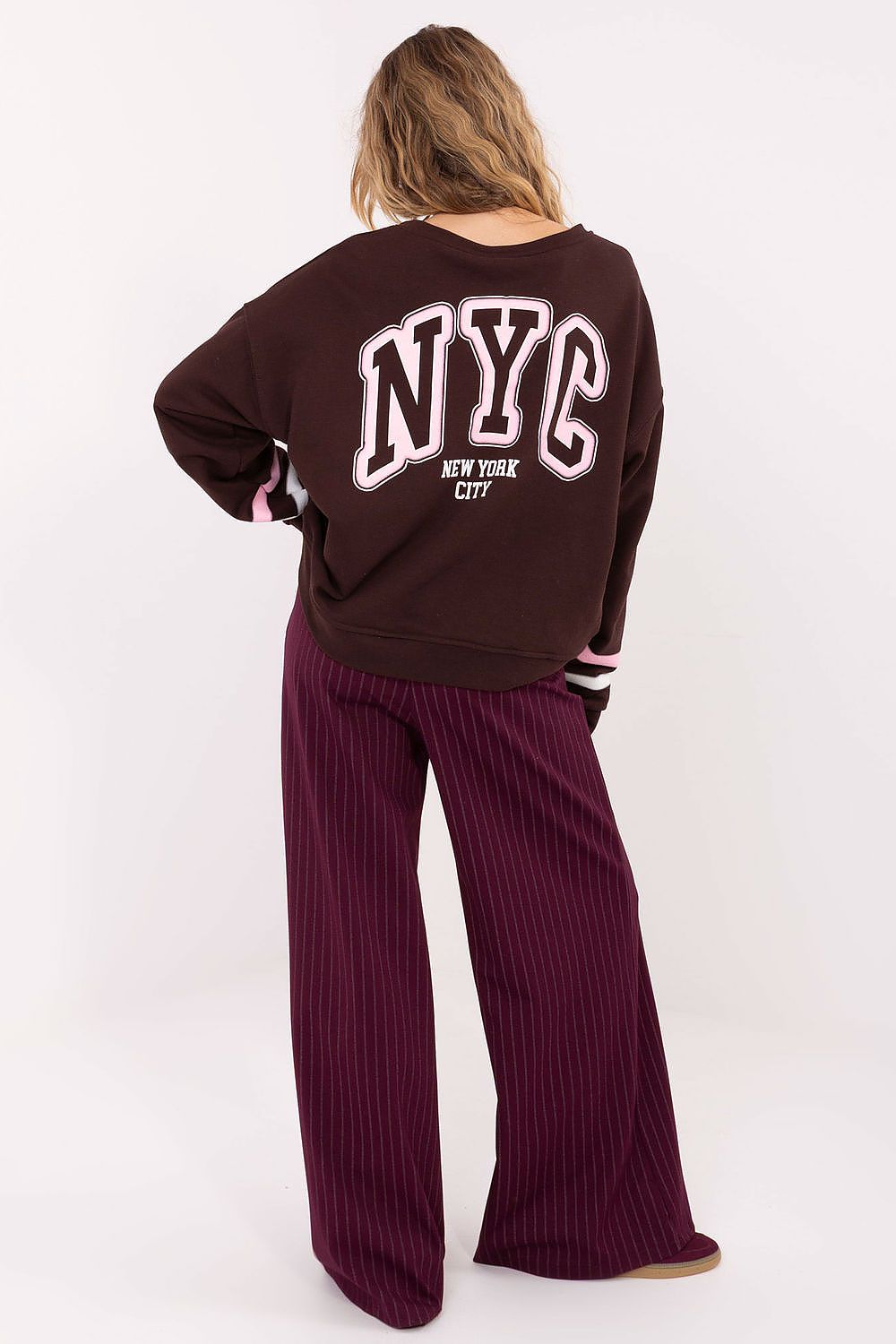 Damen Pullover mit Streifenärmeln & Aufdruck