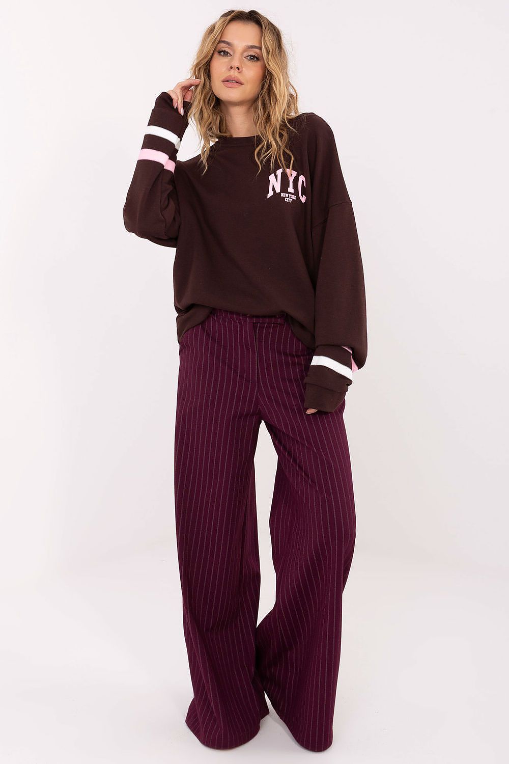 Damen Pullover mit Streifenärmeln & Aufdruck