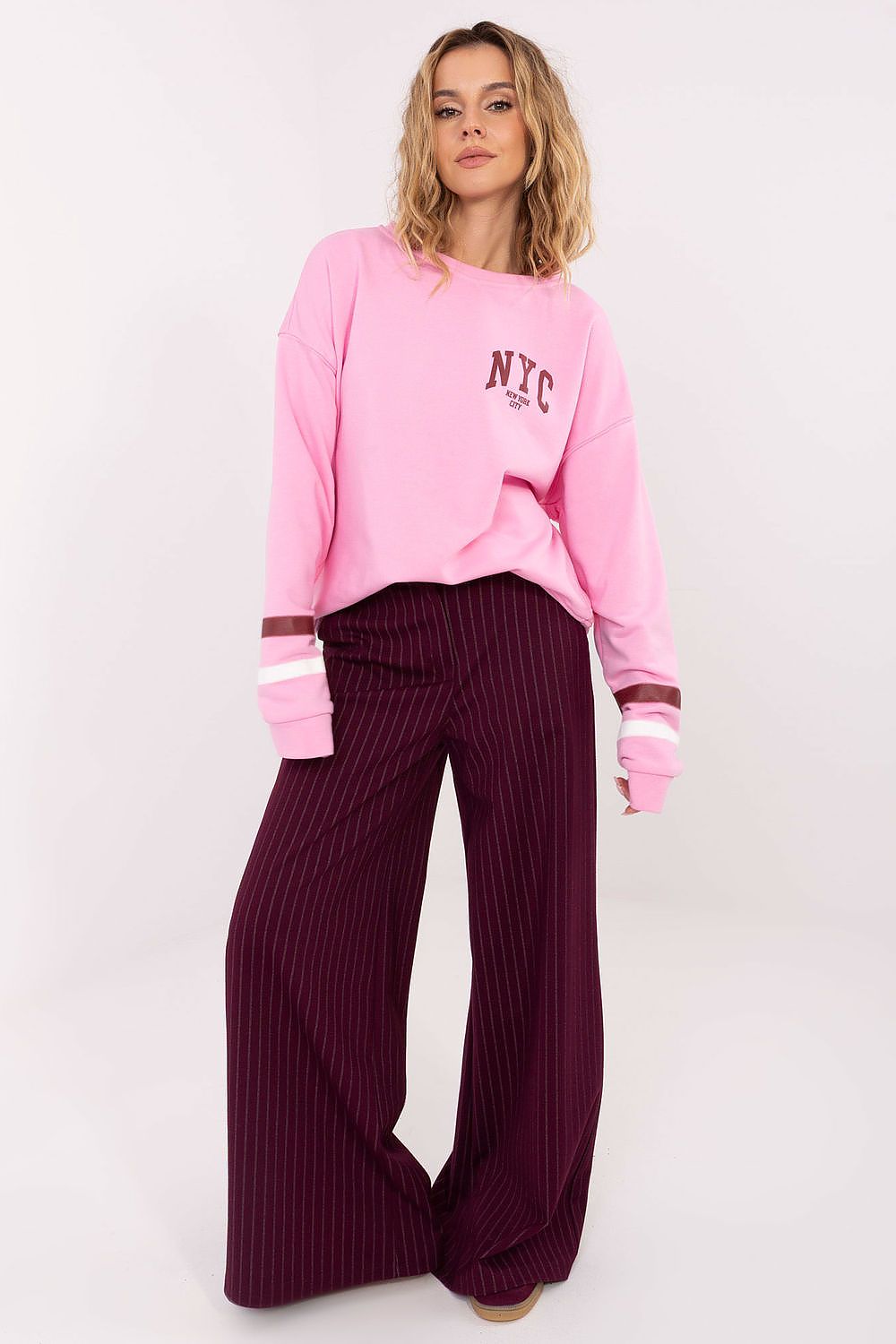 Damen Pullover mit Streifenärmeln & Aufdruck