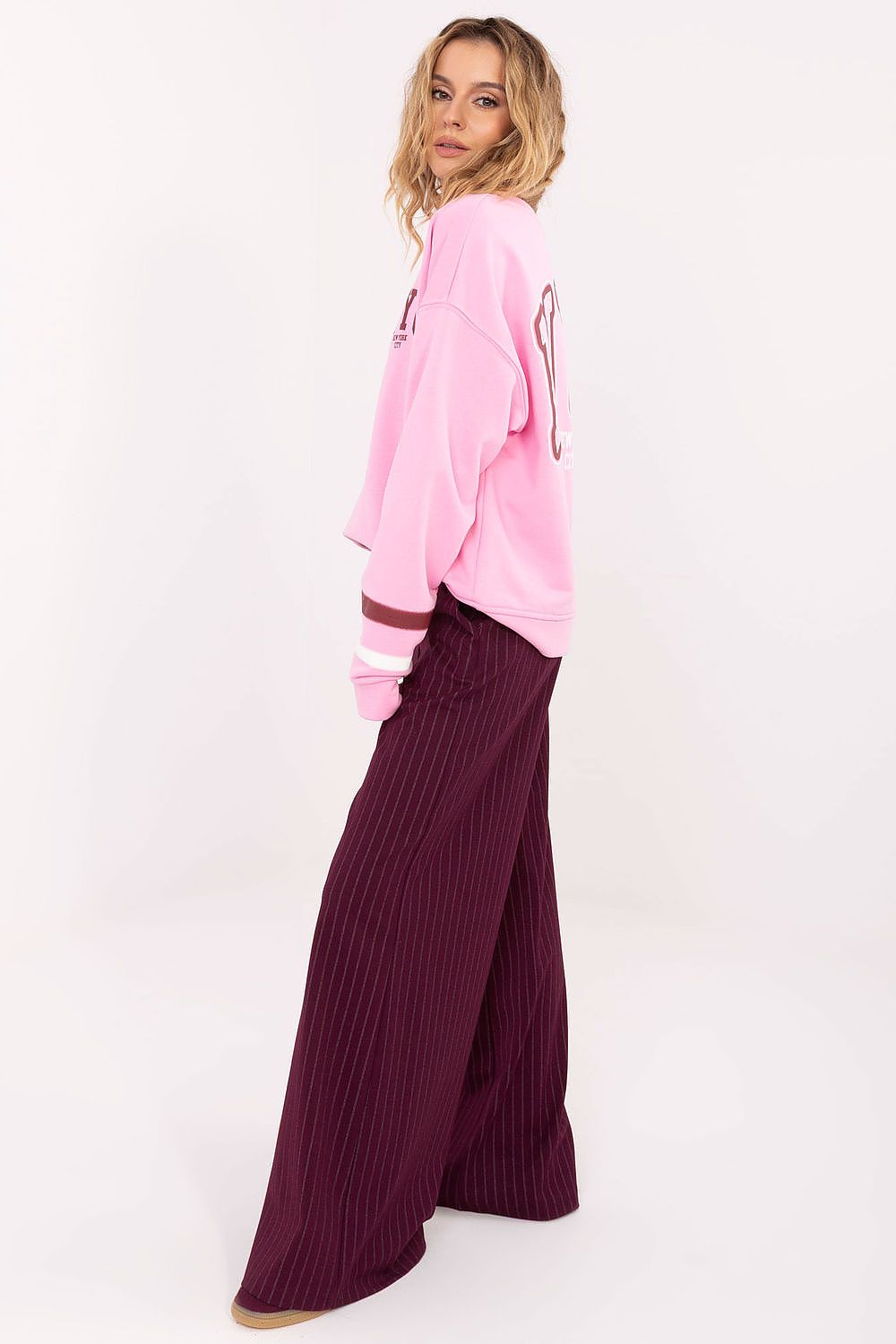 Damen Pullover mit Streifenärmeln & Aufdruck