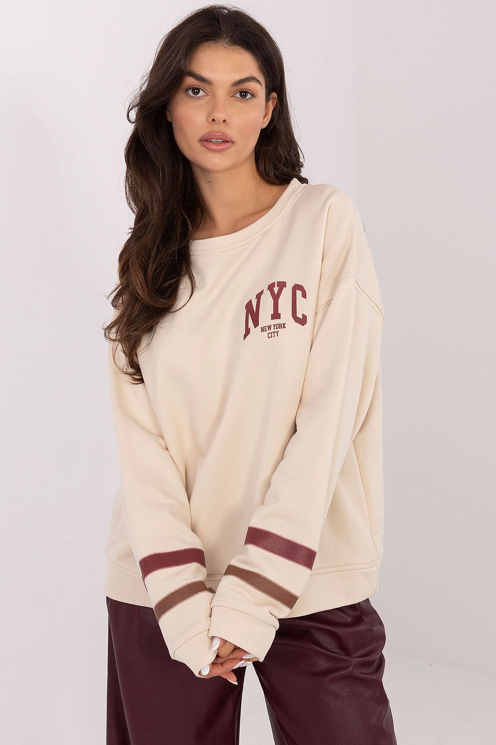 Damen Pullover mit Streifenärmeln & Aufdruck