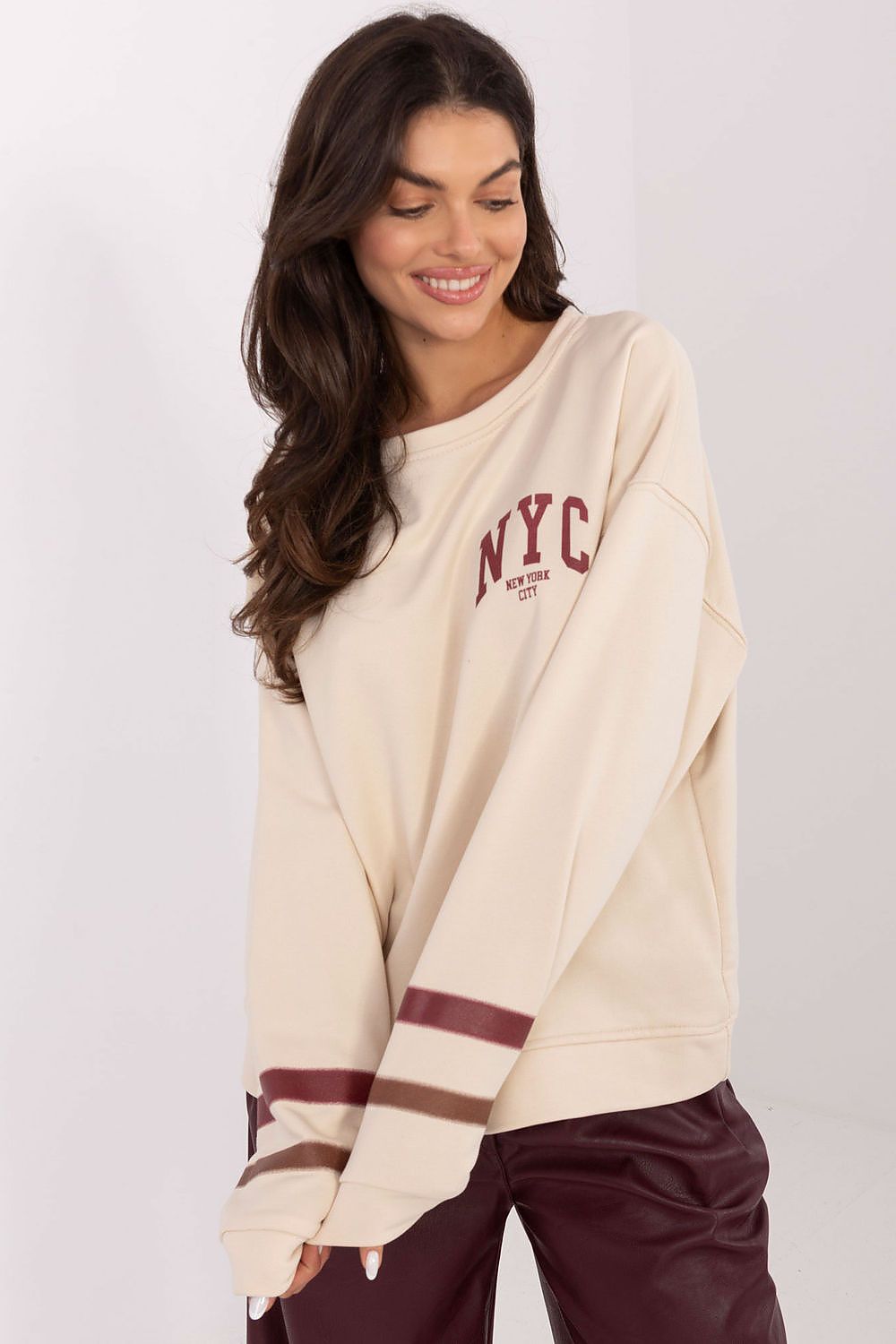 Damen Pullover mit Streifenärmeln & Aufdruck