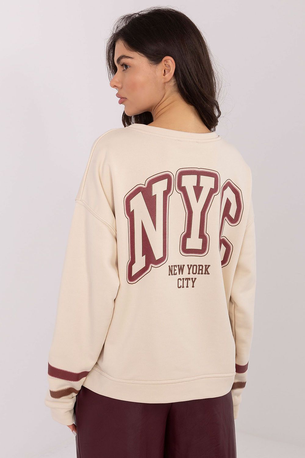 Damen Pullover mit Streifenärmeln & Aufdruck