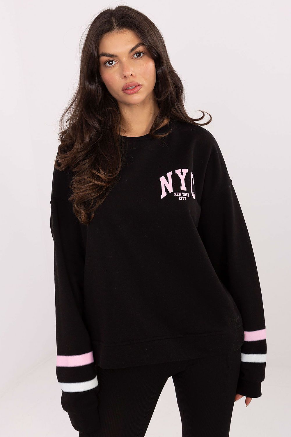 Damen Pullover mit Streifenärmeln & Aufdruck
