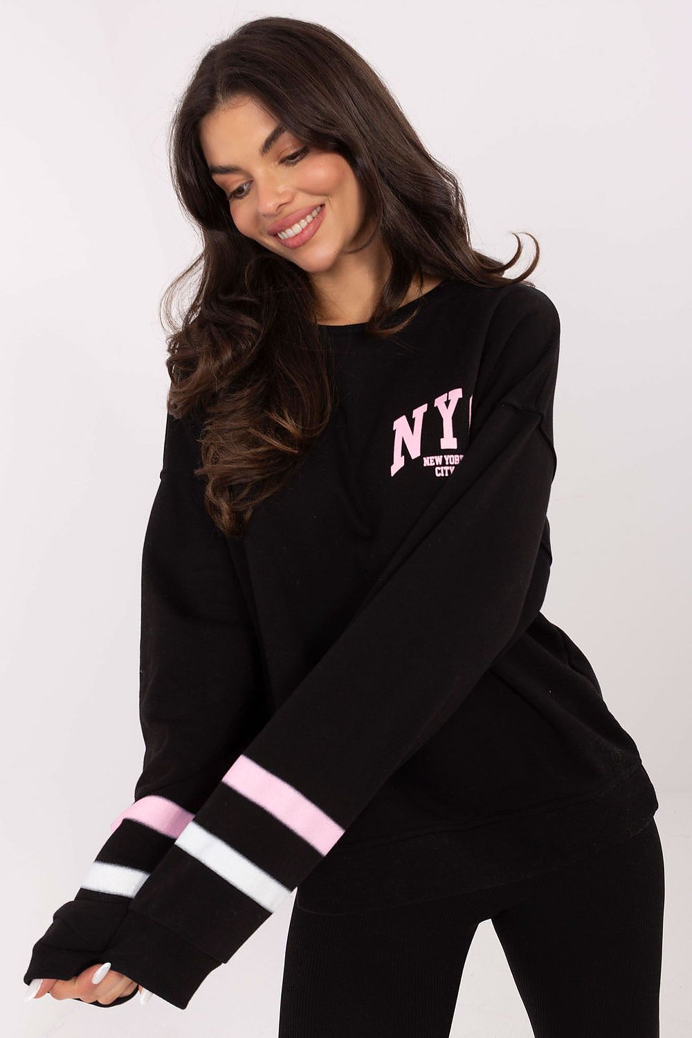 Damen Pullover mit Streifenärmeln & Aufdruck