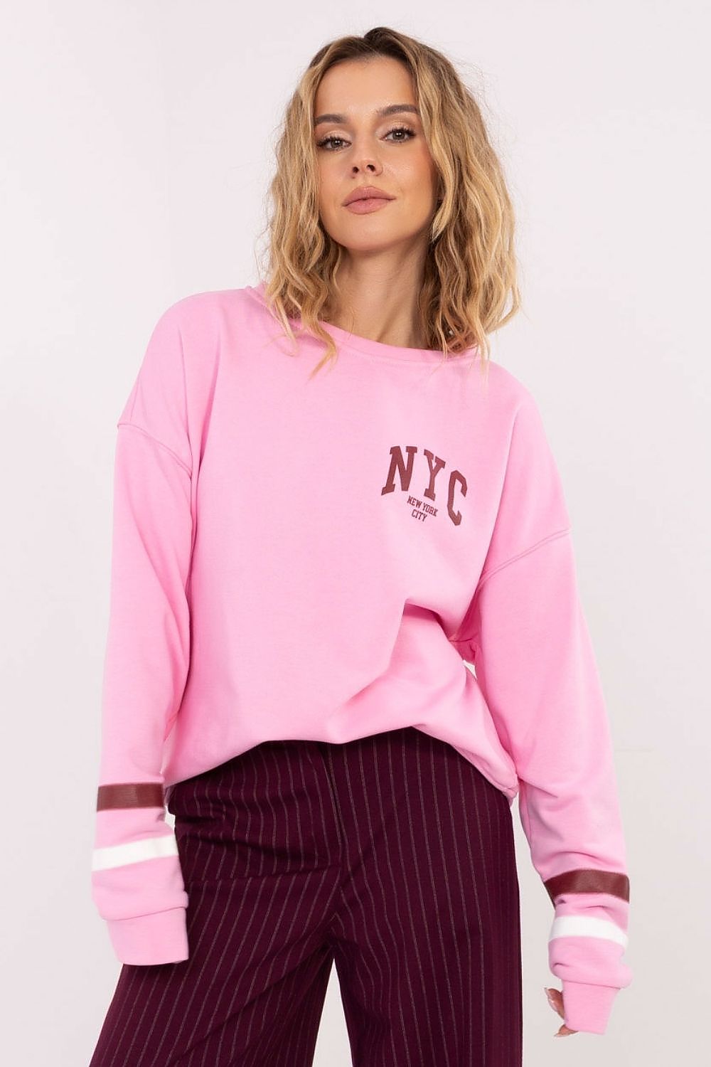 Damen Pullover mit Streifenärmeln & Aufdruck