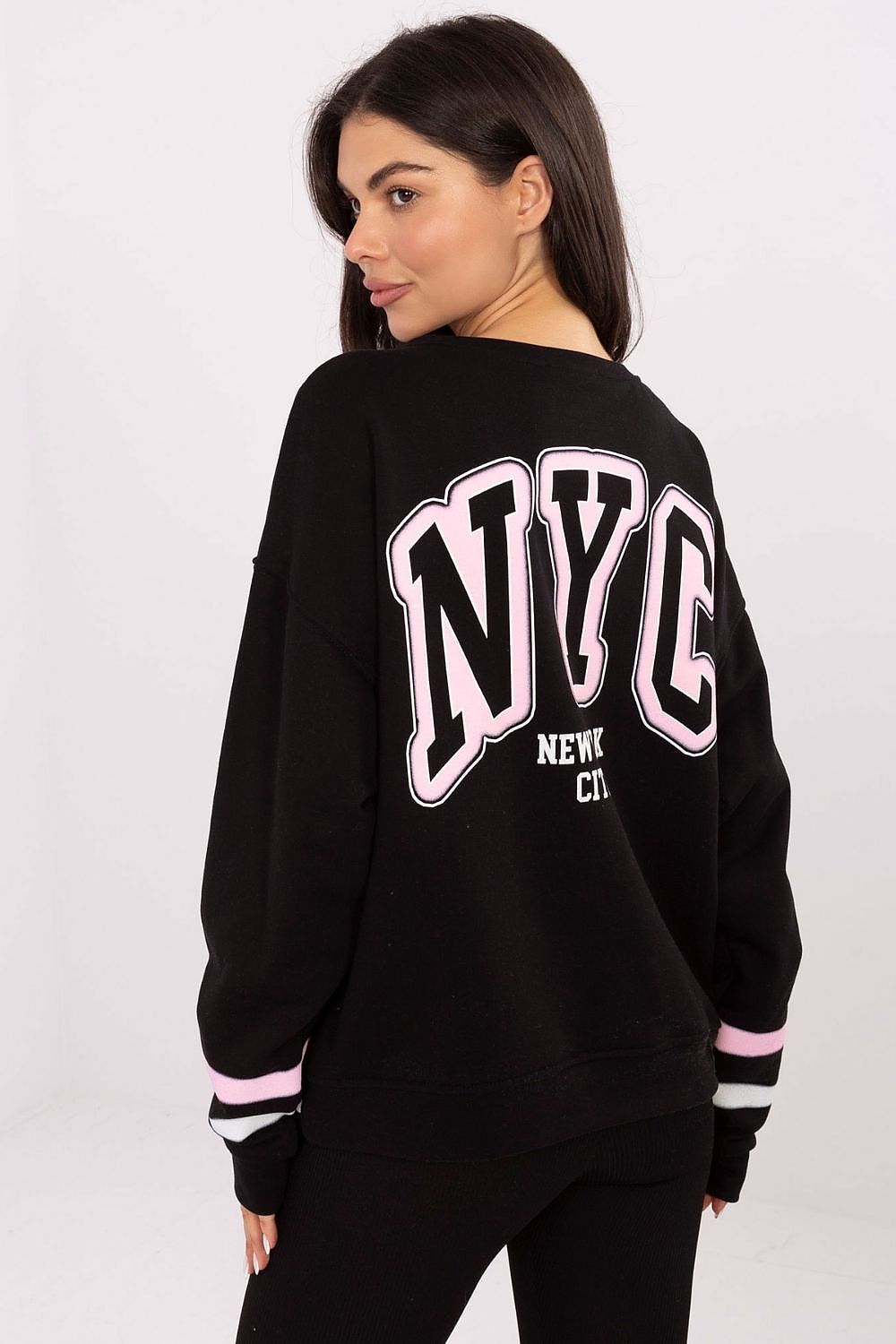 Damen Pullover mit Streifenärmeln & Aufdruck