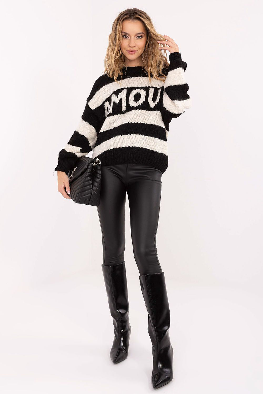 MKM Fashion Oversize Pullover Damen Gestreift - Lässiger Strickpullover