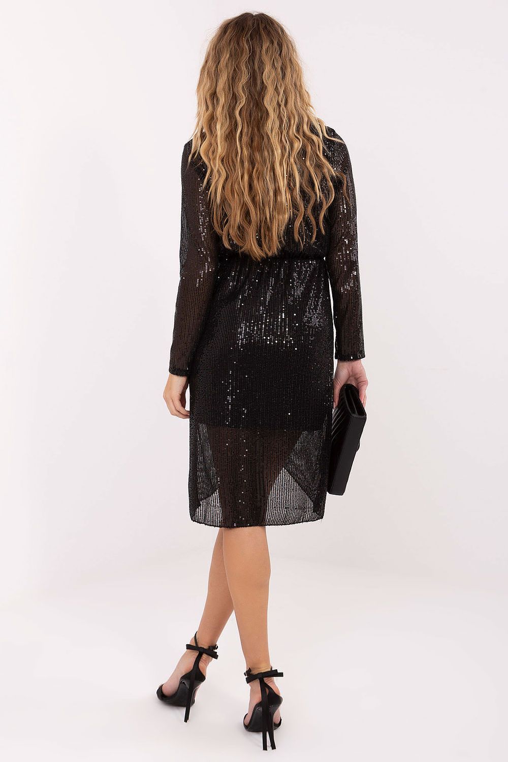 Abendkleid Damen Wickelkleid Pailletten Langarm Festlich