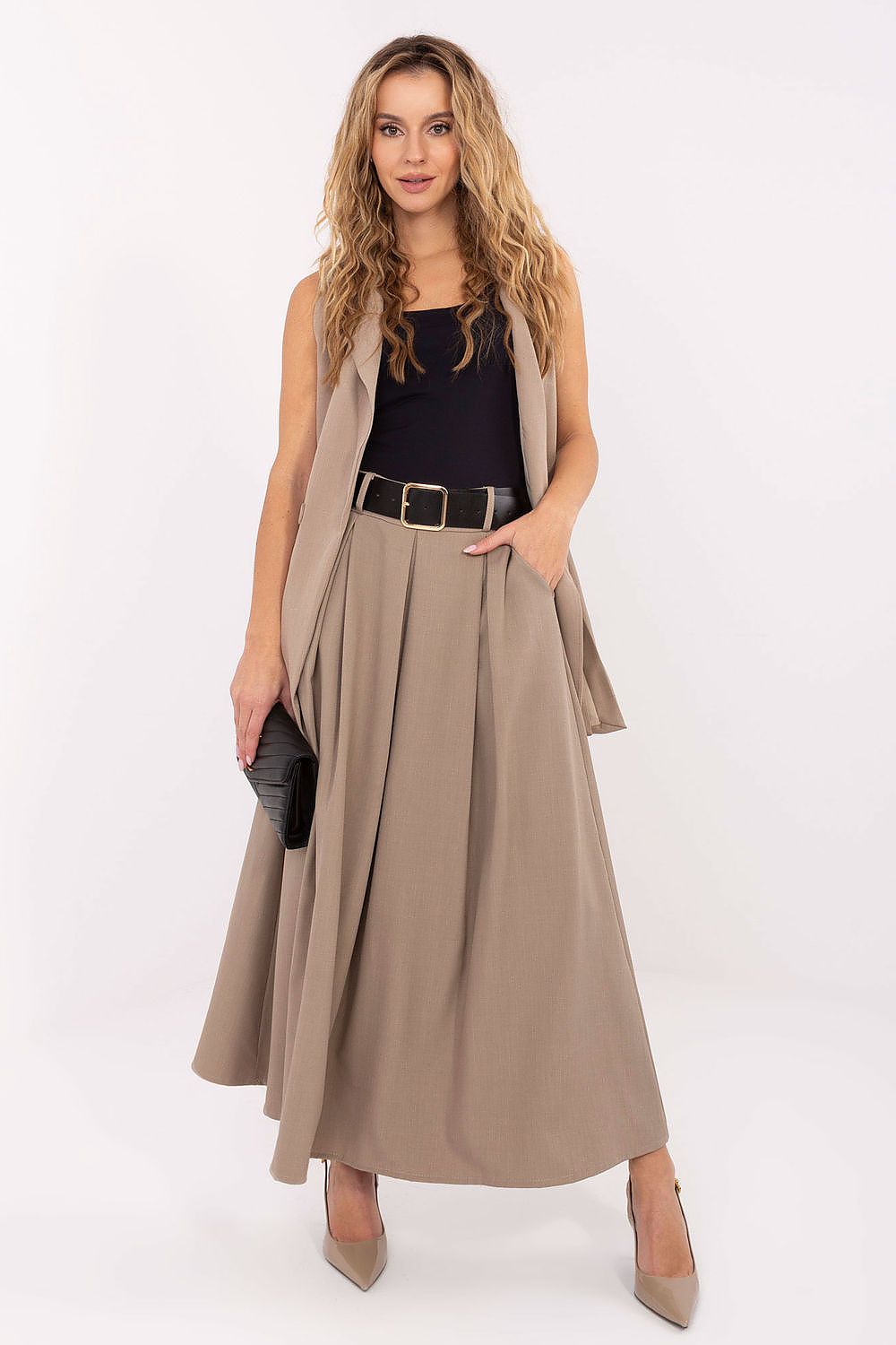 Maxirock Italy Moda Damen – Ausgestellt mit Kontrafalten