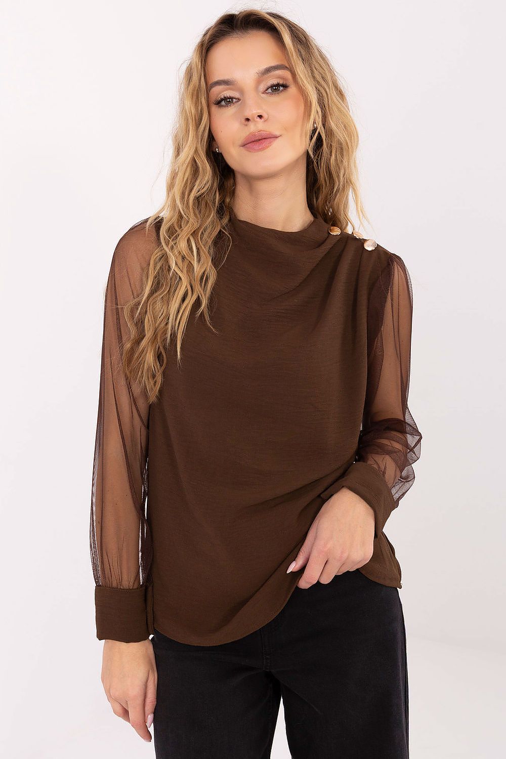 Bluse Damen Netzärmel Ballonärmel elegant festlich