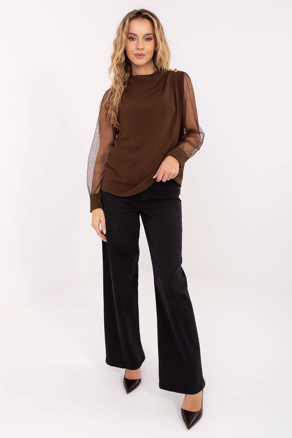 Bluse Damen Netzärmel Ballonärmel elegant festlich