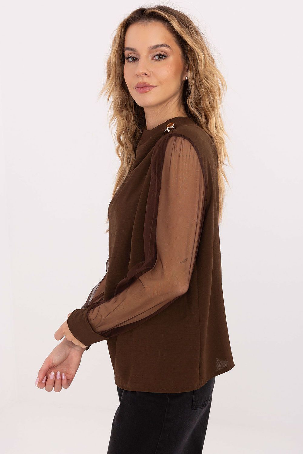 Bluse Damen Netzärmel Ballonärmel elegant festlich