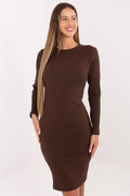 Etuikleid Damen Langarm Gerippt - Elegantes Strickkleid Knie