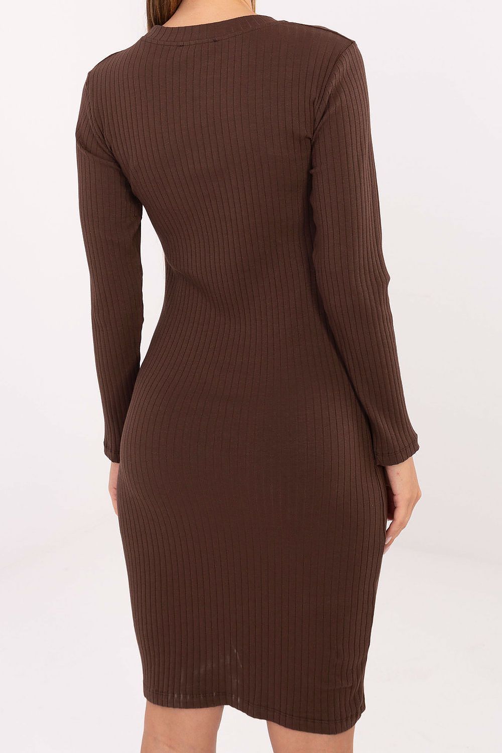 Etuikleid Damen Langarm Gerippt - Elegantes Strickkleid Knie