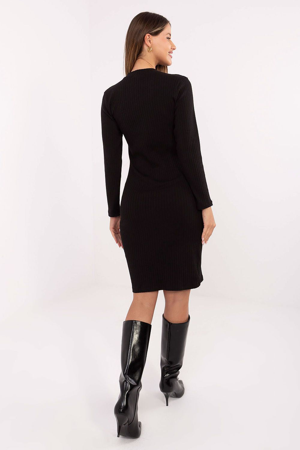 Etuikleid Damen Langarm Gerippt - Elegantes Strickkleid Knie