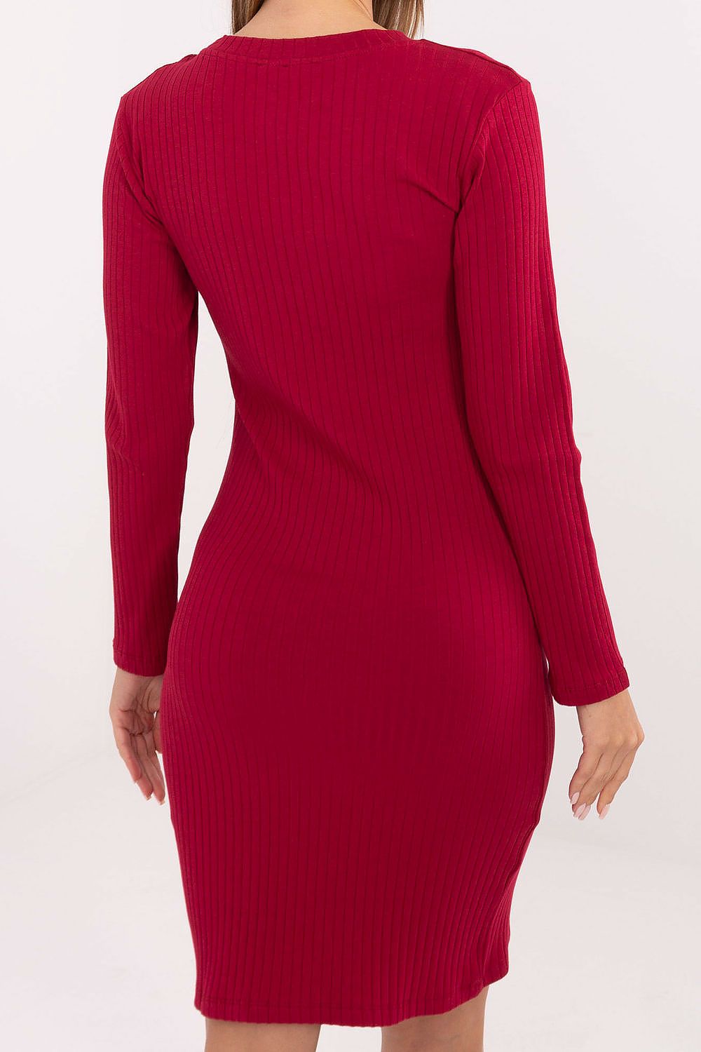 Etuikleid Damen Langarm Gerippt - Elegantes Strickkleid Knie