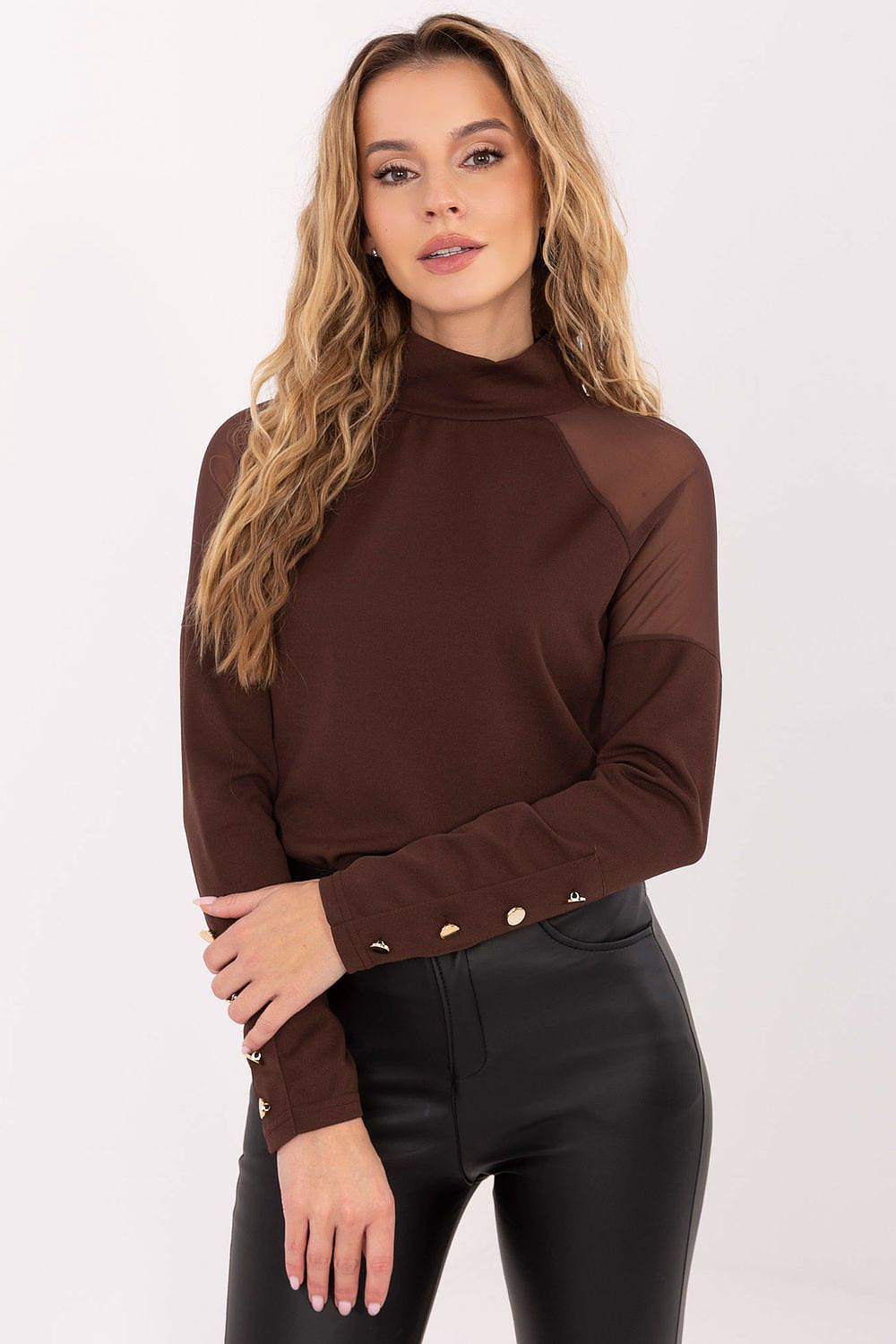 Bluse Damen Rollkragen Langarm Netzstoff Elegant