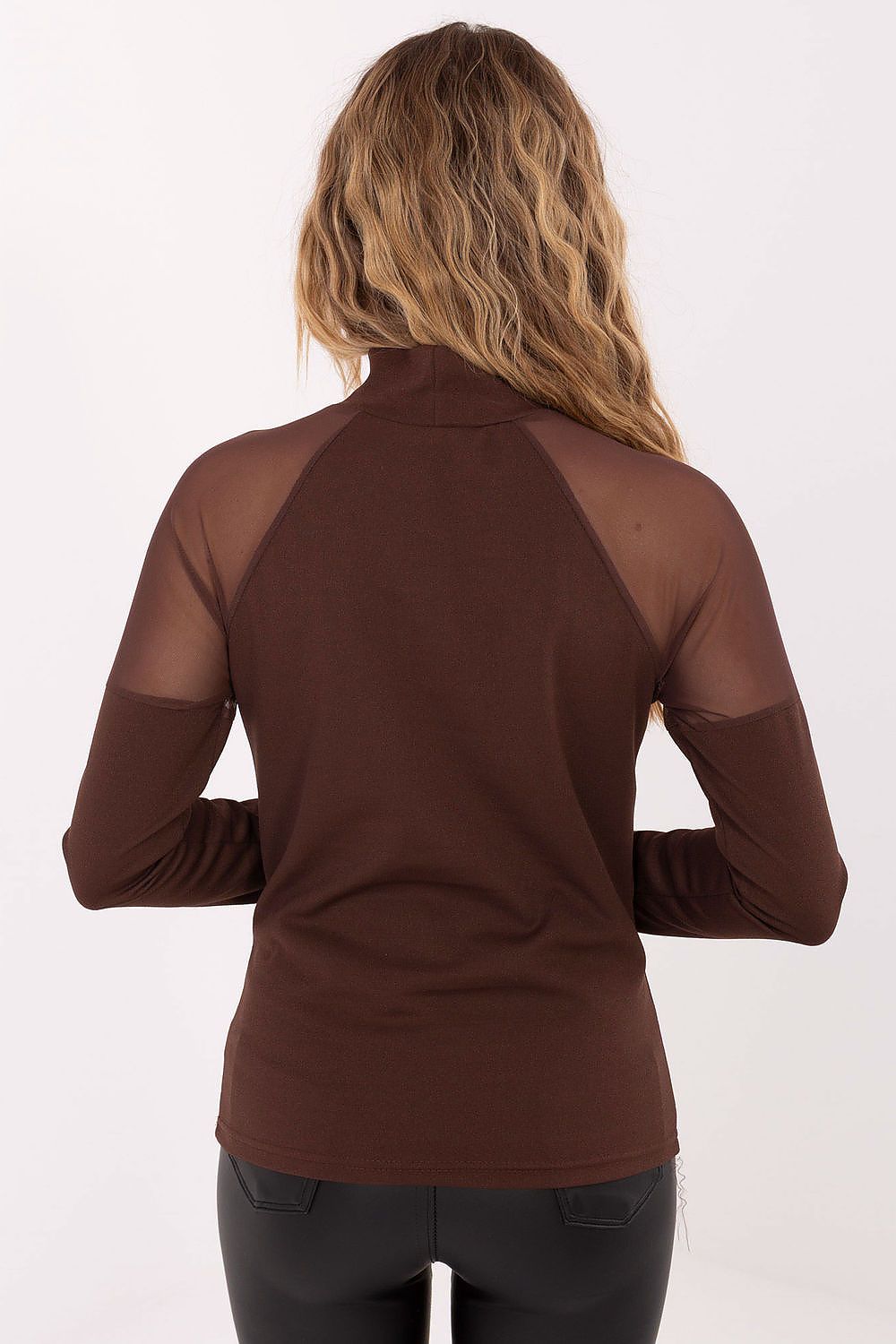 Bluse Damen Rollkragen Langarm Netzstoff Elegant