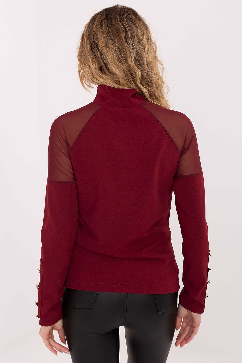 Bluse Damen Rollkragen Langarm Netzstoff Elegant