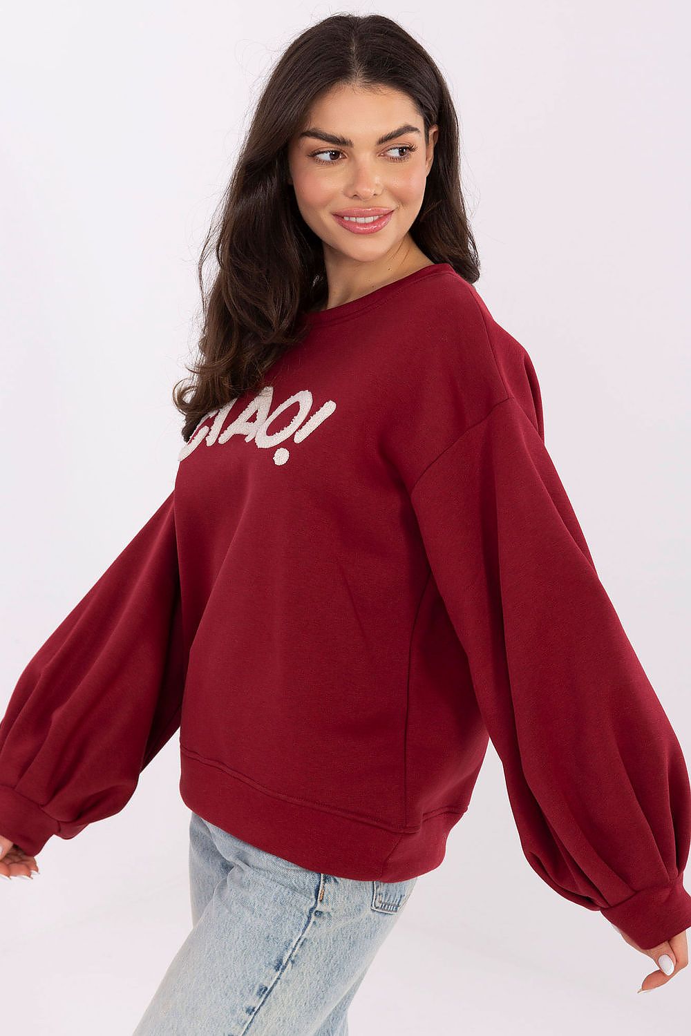 Damen Pullover Puffärmel Baumwolle Casual Rundhals