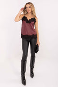 Top Damen Kunstleder Spitze V-Ausschnitt Träger Trendy