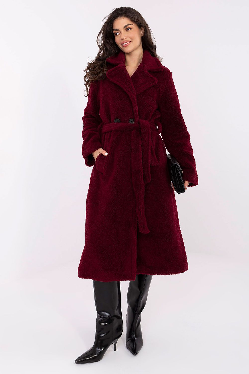 Damen Mantel Schafsleder-Optik Knielang Herbst Winter