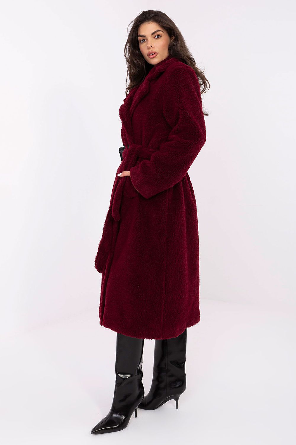 Damen Mantel Schafsleder-Optik Knielang Herbst Winter