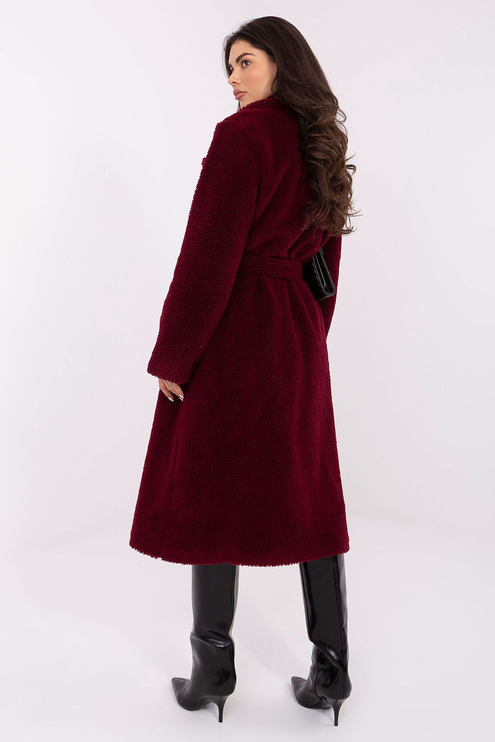 Damen Mantel Schafsleder-Optik Knielang Herbst Winter
