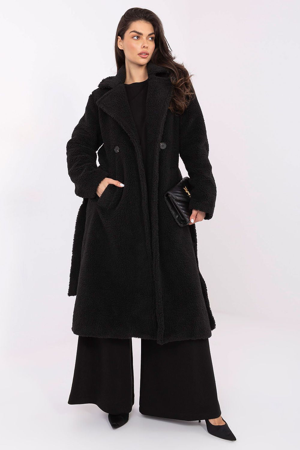Damen Mantel Schafsleder-Optik Knielang Herbst Winter