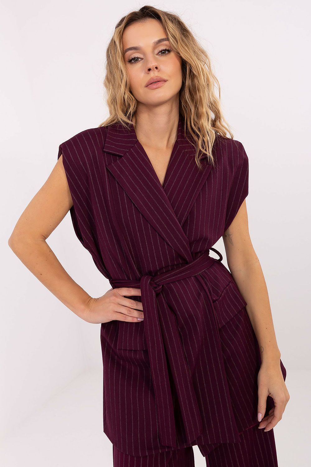 Weste Damen Streifenmuster Gürtel – Stylisch & Elegant