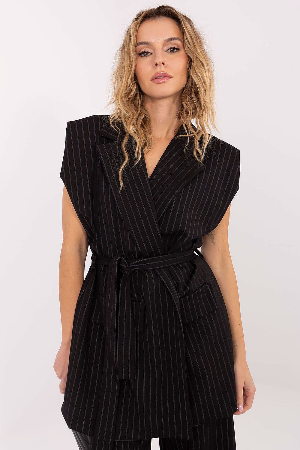 Weste Damen Streifenmuster Gürtel – Stylisch & Elegant