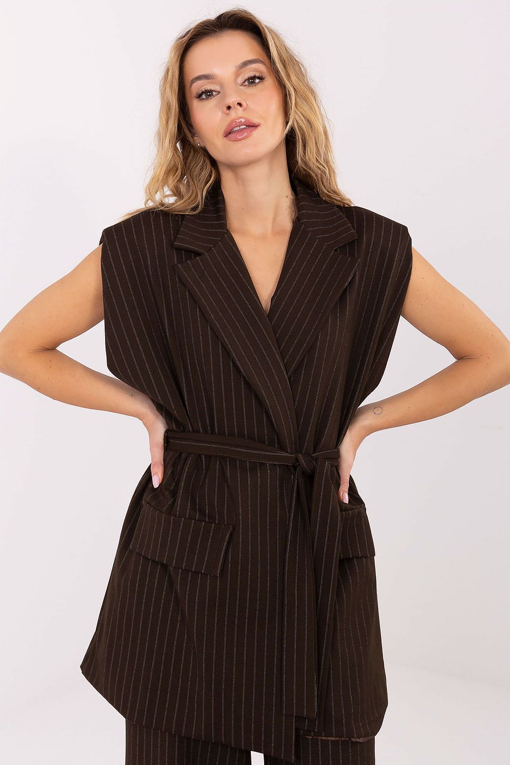 Weste Damen Streifenmuster Gürtel – Stylisch & Elegant