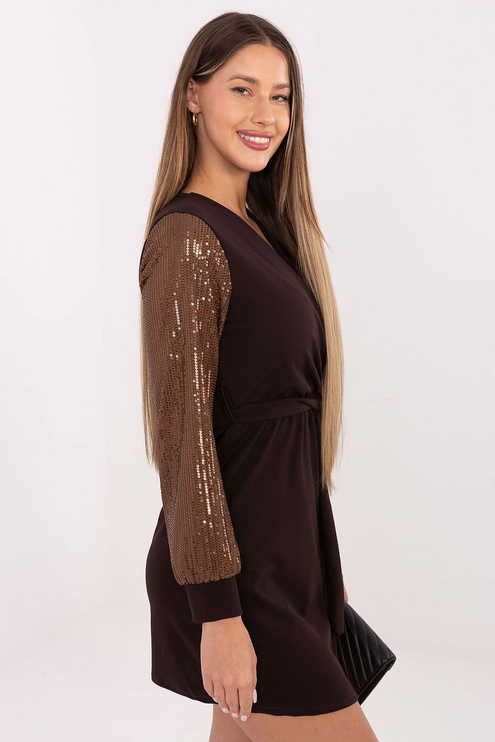 Pailletten Bleistiftkleid Damen Wickelausschnitt & Taillenband | Party