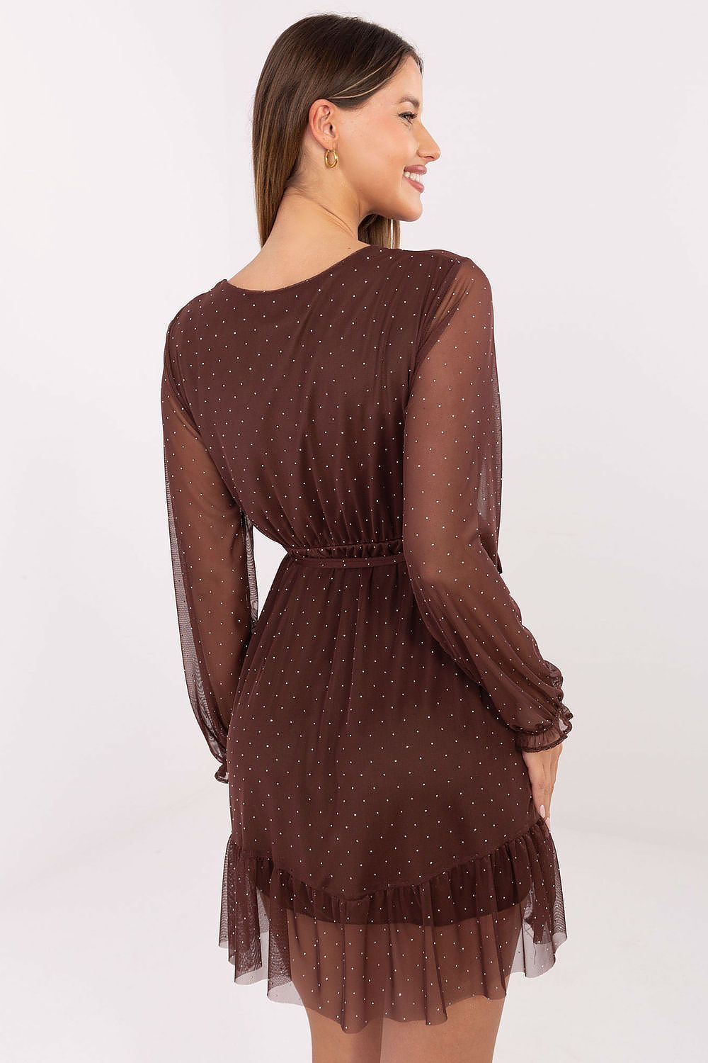 Cocktailkleid Damen Pailletten Mini Langarm Party Glitzer