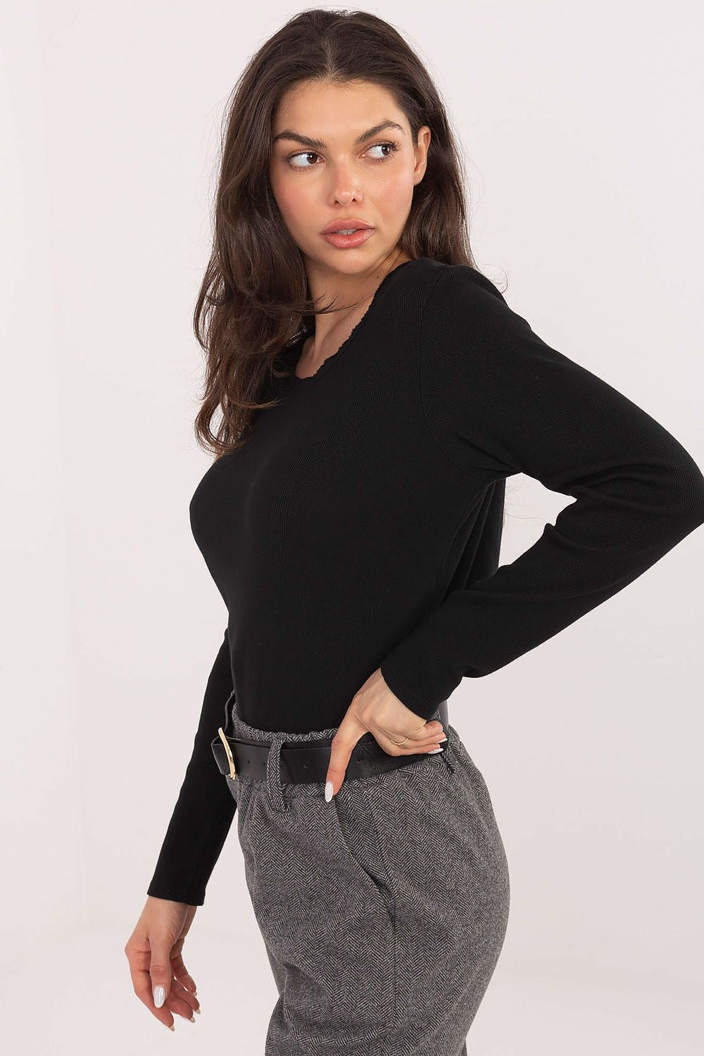 Gerippte Langarm Bluse Damen – Baumwolle Komfort Alltagslook