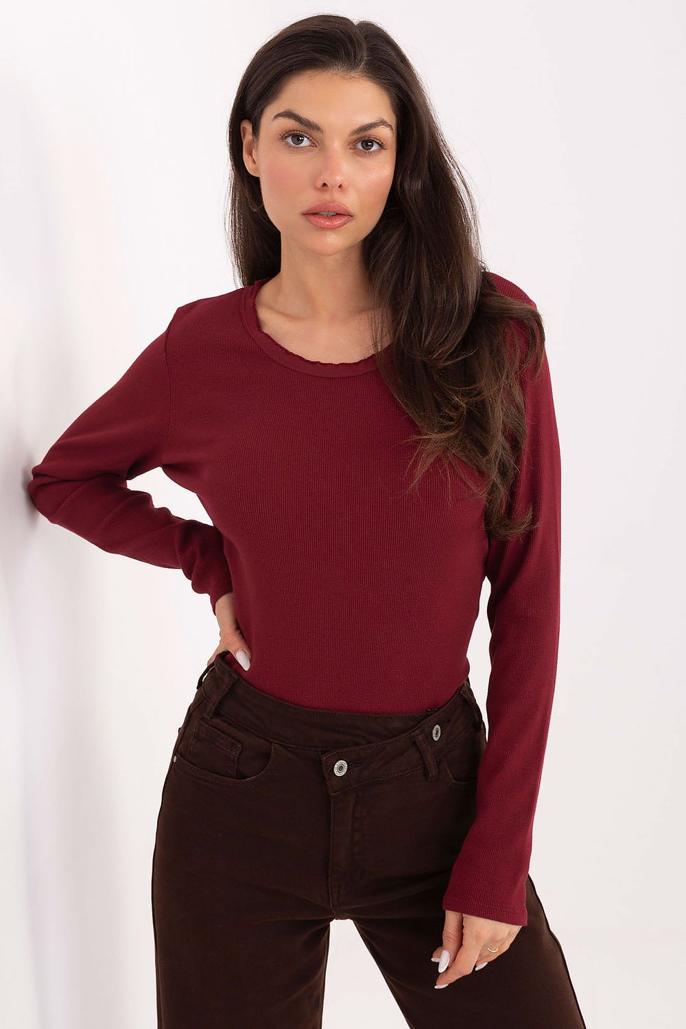 Gerippte Langarm Bluse Damen – Baumwolle Komfort Alltagslook