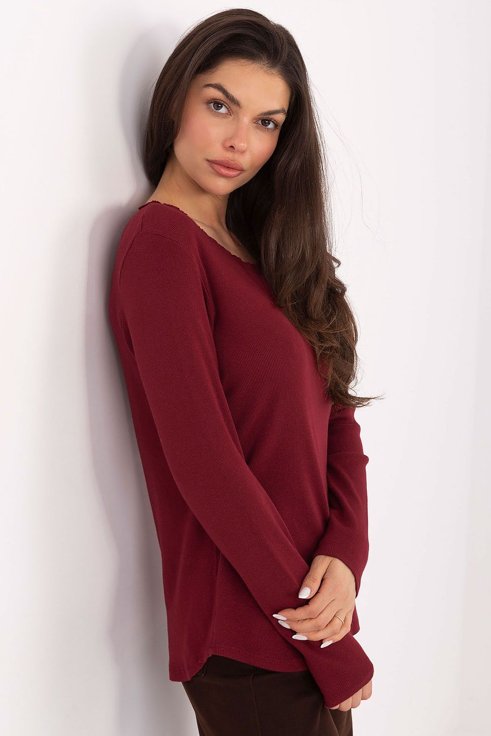 Gerippte Langarm Bluse Damen – Baumwolle Komfort Alltagslook