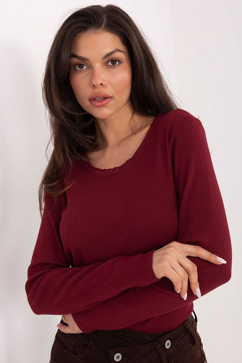 Gerippte Langarm Bluse Damen – Baumwolle Komfort Alltagslook