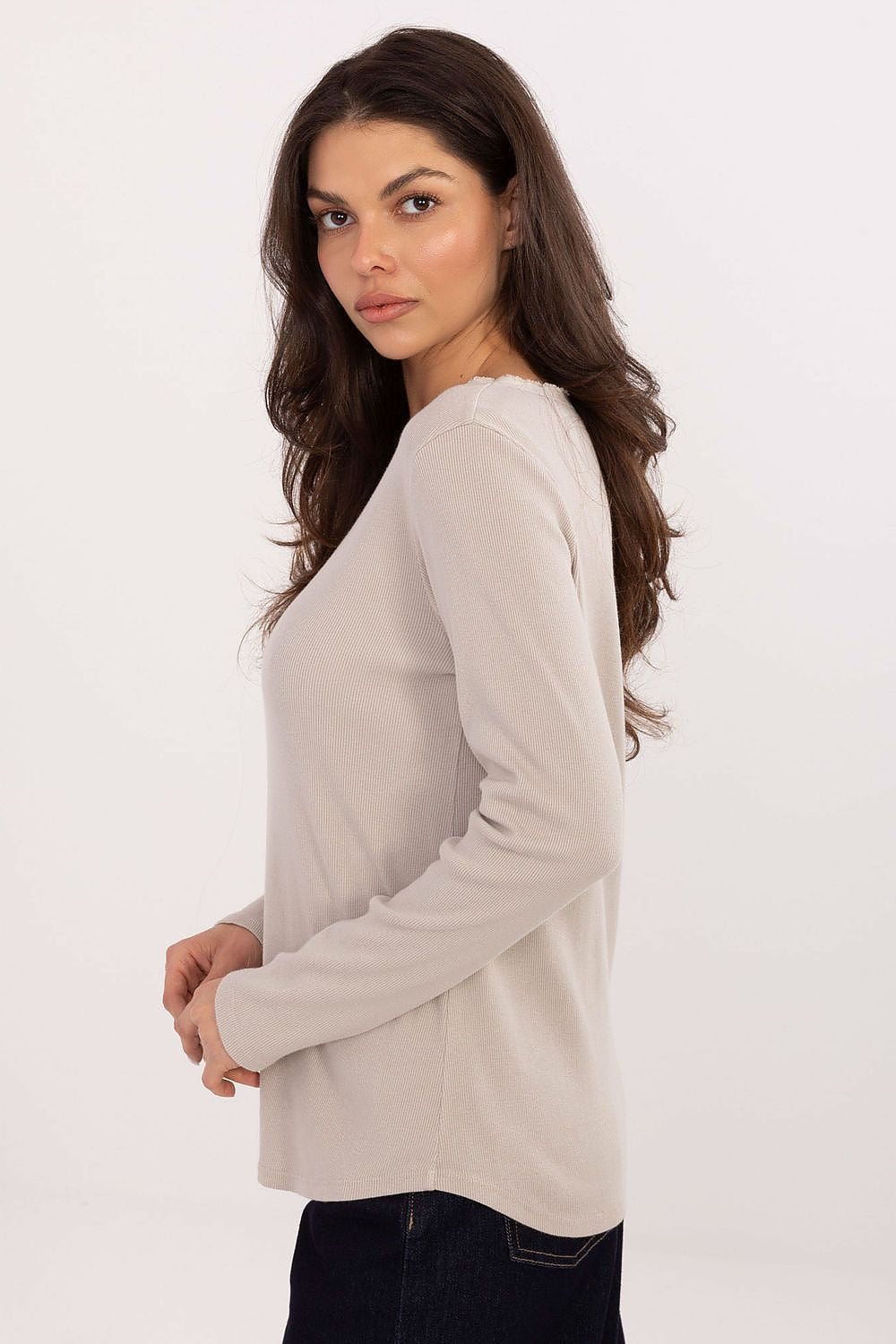 Gerippte Langarm Bluse Damen – Baumwolle Komfort Alltagslook