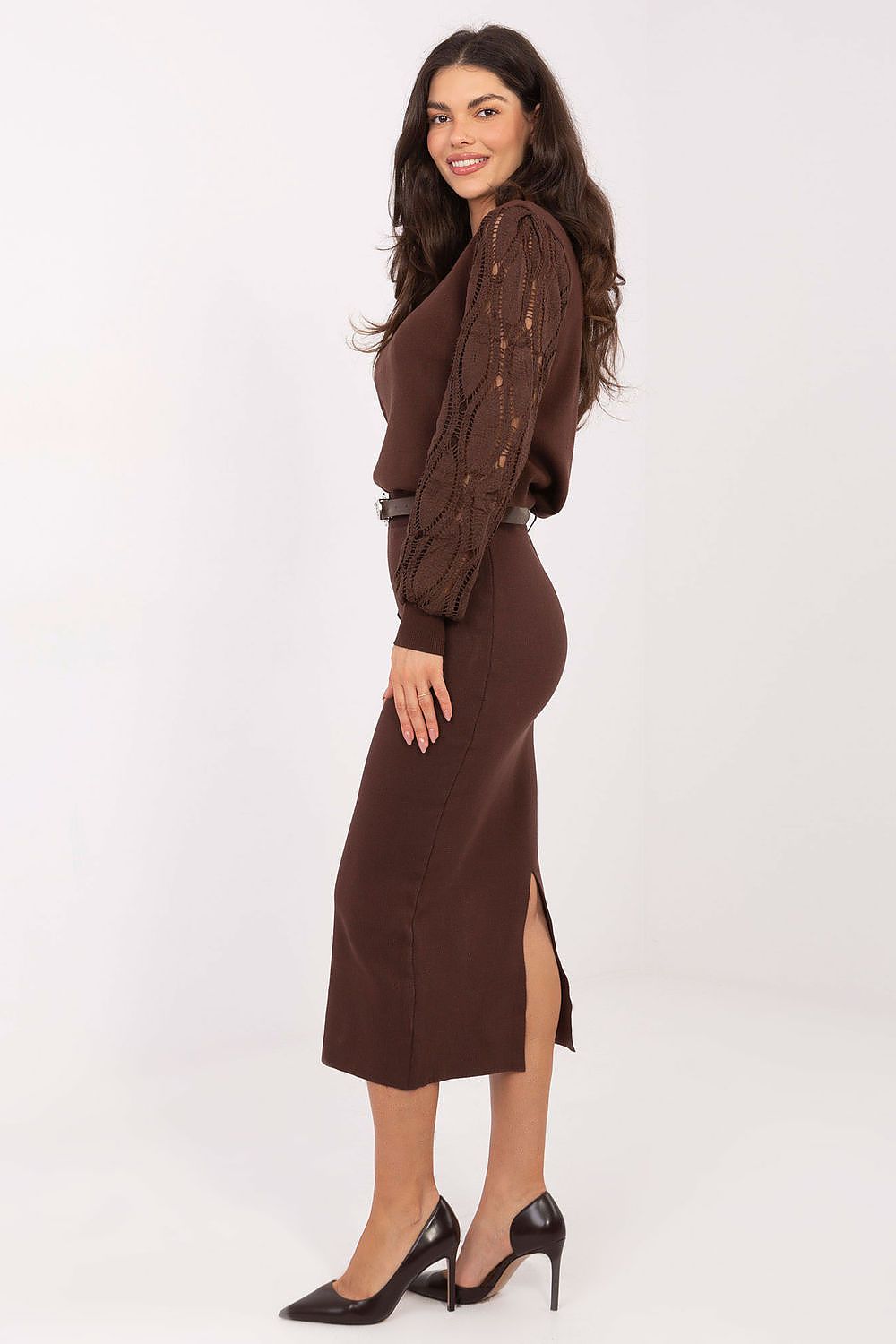 Midi Rock Damen Strick Gürtel Gummibund Viskose