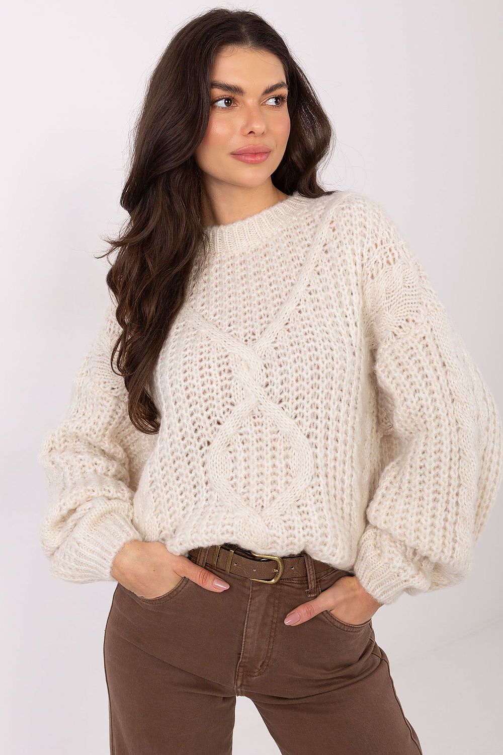 Pullover Damen Mohair Balloonärmel Rundhals Leicht