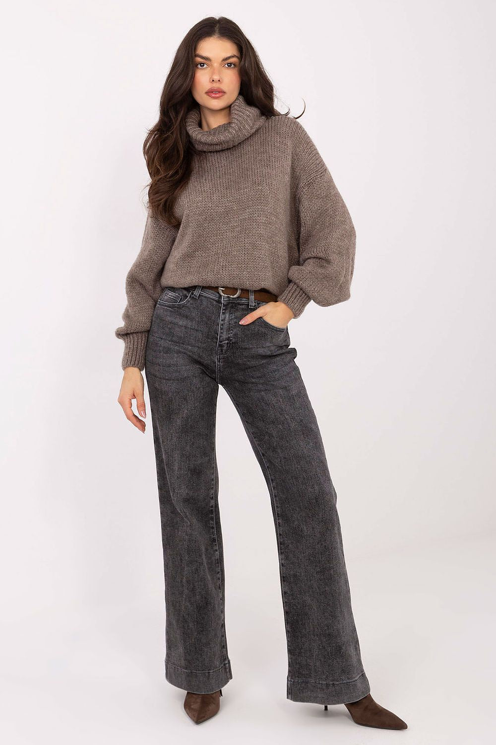 Damen Jeans Straight Leg High Waist Grau – Klassisch