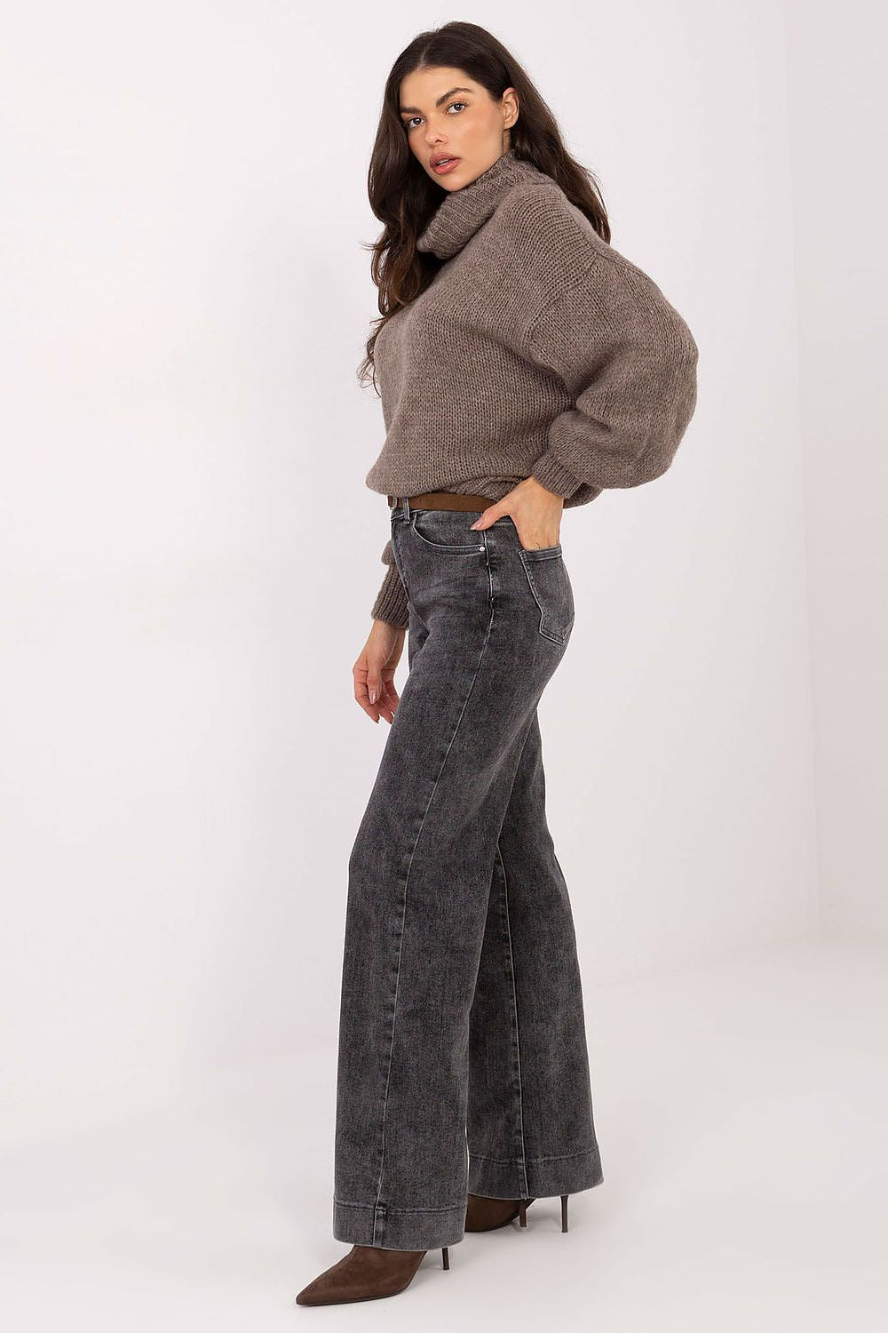 Damen Jeans Straight Leg High Waist Grau – Klassisch