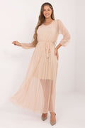 Maxikleid Damen Netzstoff mit Gürtel & Gummizug | Abendkleid