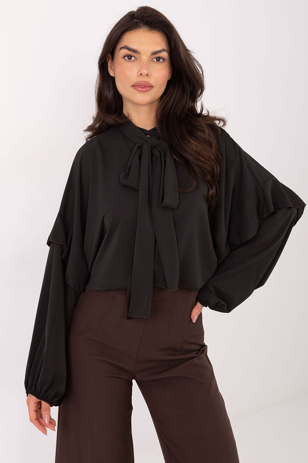 Hemd Damen Langarm Puffärmel Schleife Elegant